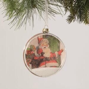 New Bethany Lowe Santa Glass Disk Christmas Ornament Vintage Inspired